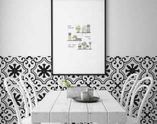 Gresie decorativa patchwork alb negru Valencia Morning 25×25 cm