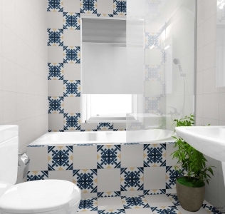 Amenajare baie cu gresie albastra decorativa